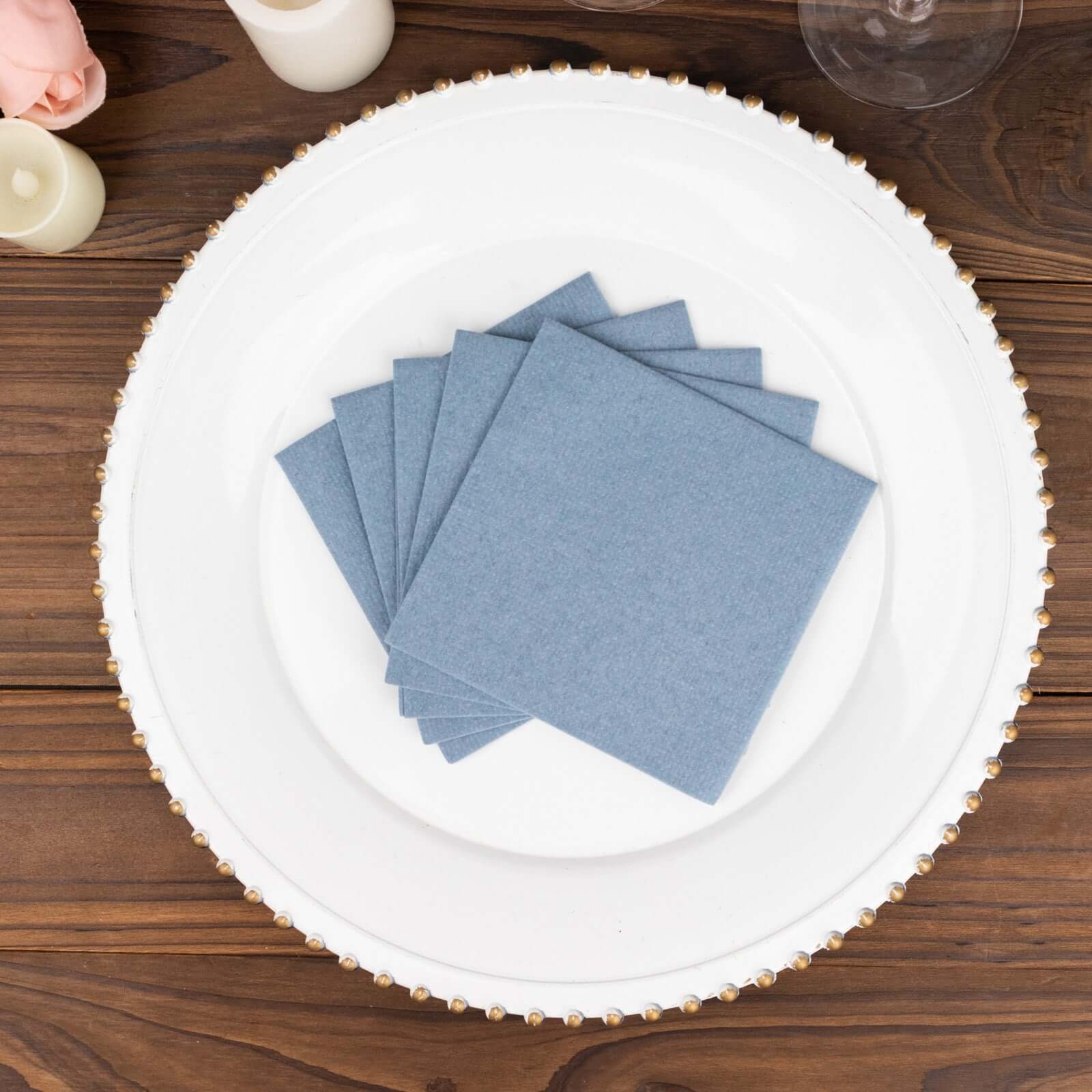 20 Pack Linen-Like Paper 5"x5" Napkins Dusty Blue - Highly Absorbent Airlaid Napkins