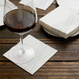 White Silver Airlaid Linen-Feel Paper Cocktail Napkins, Disposable Beverage Napkins Silver Foil