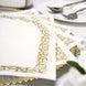 20 Pack White Linen-Feel Beverage Napkins with Gold Scroll Floral Print