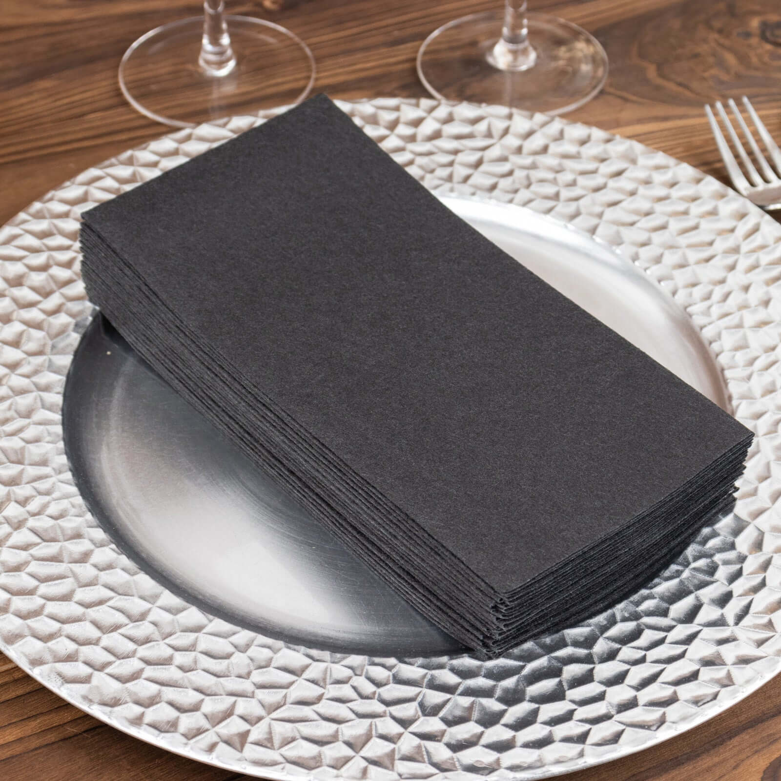 20 Pack Linen-Like Paper 8.5"x4" Napkins Black - Highly Absorbent & Disposable Airlaid Guest Towels