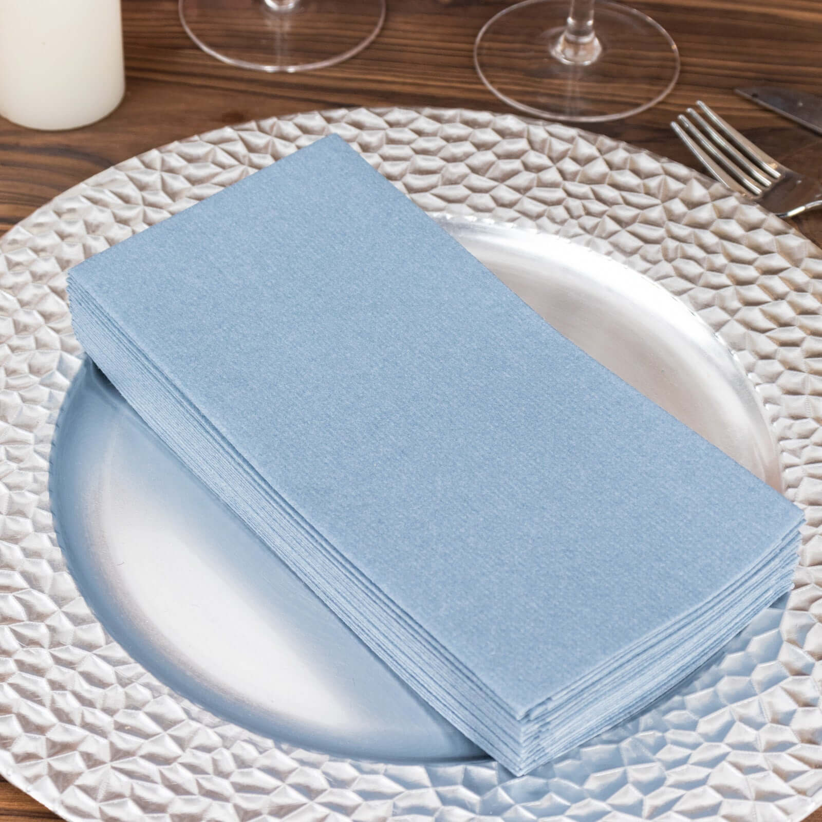 20 Pack Linen-Like Paper 8.5"x4" Napkins Dusty Blue - Highly Absorbent & Disposable Airlaid Guest Towels