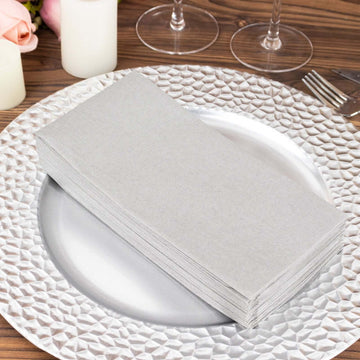20 Pack Linen-Like Paper 8.5"x4" Napkins Silver - Highly Absorbent & Disposable Airlaid Guest Towels