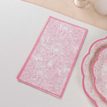 25-Pack Paper Dinner Napkins Pink with French Toile Pattern 2 Ply - Stylish Disposable Napkins for Events