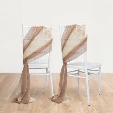 20-Pack Sheer Chair Drape Decor in Taupe and Beige – 9ft Shimmer Sash, Wrinkle-Free