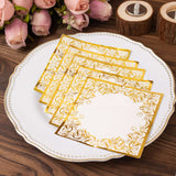 20 Pack White 3 Ply Premium Paper Cocktail Napkins with Gold Foil Lace, Soft European Style Wedding