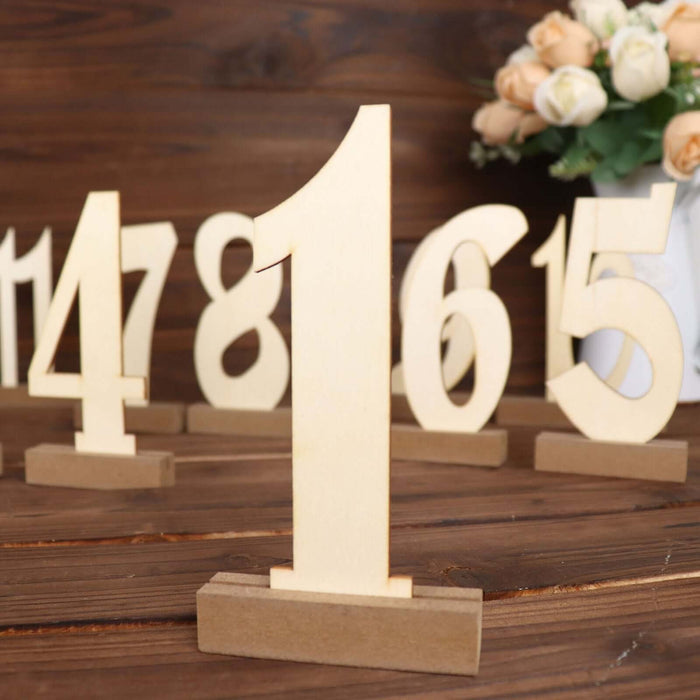 20 Pack | 6inch Natural Wooden 1-20 Wedding Table Numbers Set With Holder Base