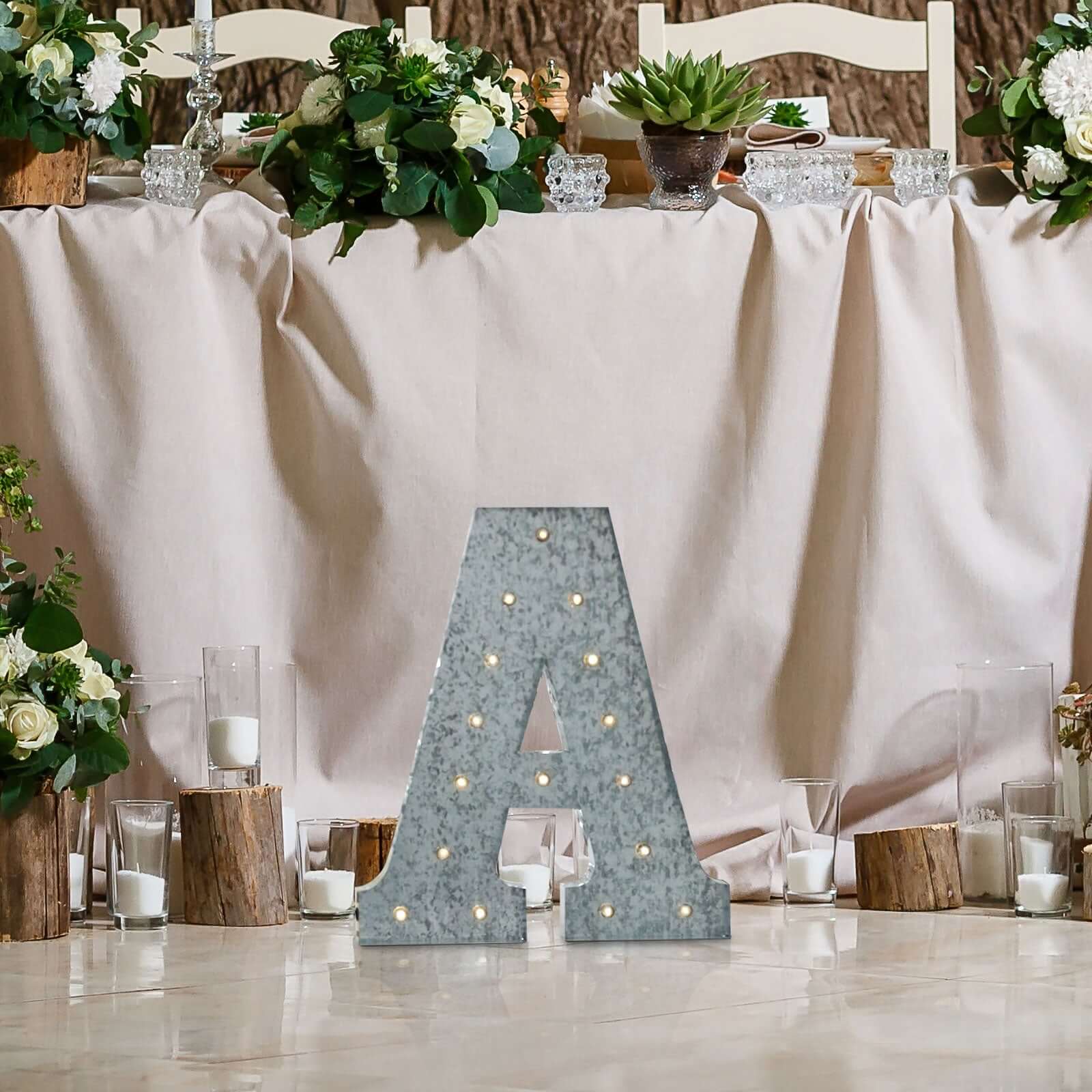 20" Vintage Galvanized Metal Marquee Letter Light Cordless With 16 Warm White LED - A