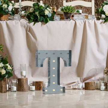 20" Vintage Galvanized Metal Marquee Letter Light Cordless With 16 Warm White LED - T