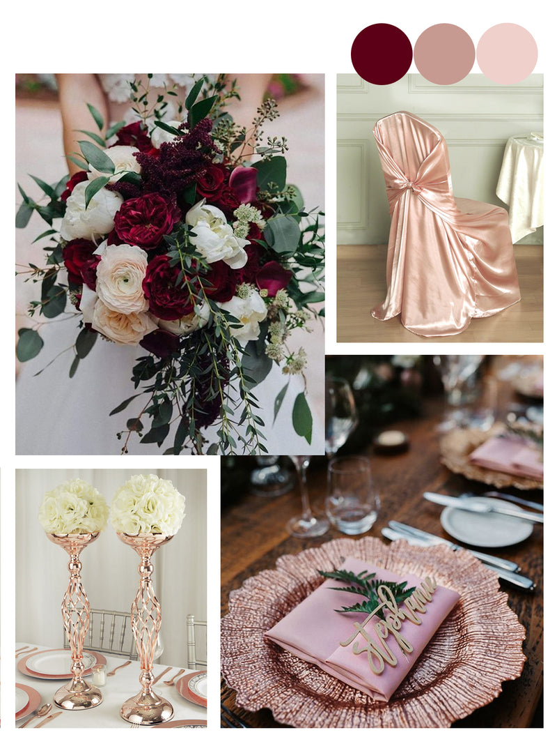 Gray tablecloth on reception table with floral centerpiece