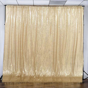 20ftx10ft Champagne Chiffon Sequin Event Curtain Drapes, Dual Layer Photo Backdrop Event Panel