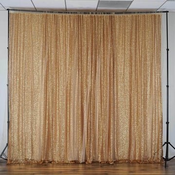 20ftx10ft Gold Chiffon Sequin Event Curtain Drapes, Dual Layer Photo Backdrop Event Panel