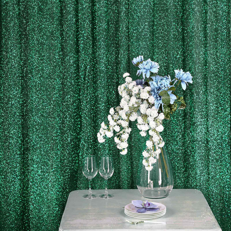 Hunter Emerald Green Metallic Shimmer Tinsel Event Background Drapery Panel, Photo Backdrop Curtain