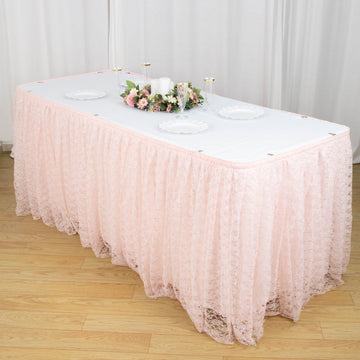 21ft Blush Premium Pleated Lace Table Skirt