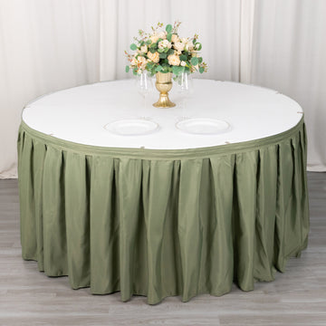21ft Dusty Sage Green Pleated Polyester Table Skirt, Banquet Folding Table Skirt
