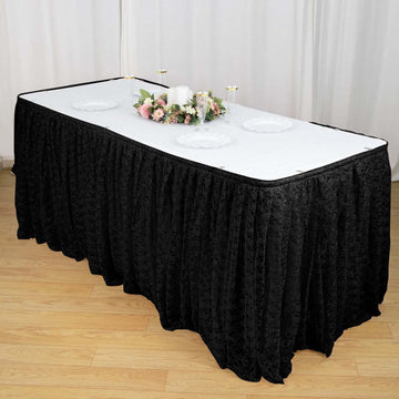 21ft Black Premium Pleated Lace Table Skirt