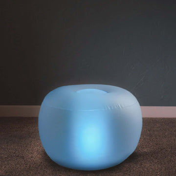 22" Color Changing LED Light Up Inflatable Pouf Ottoman, Waterproof Illuminated Remote Battery Operated Furniture