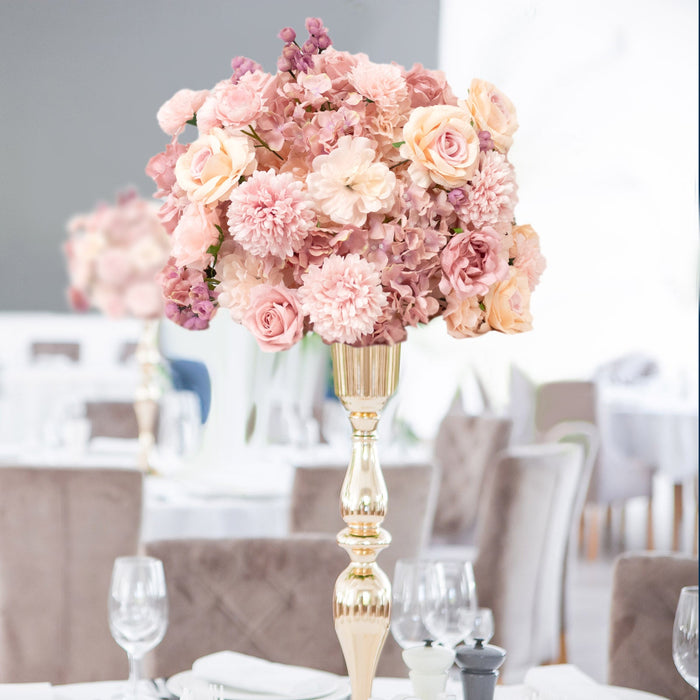 22-Inch Dusty Rose Silk Flower Grand Centerpiece – Pre-Arranged Artificial Rose, Hydrangea