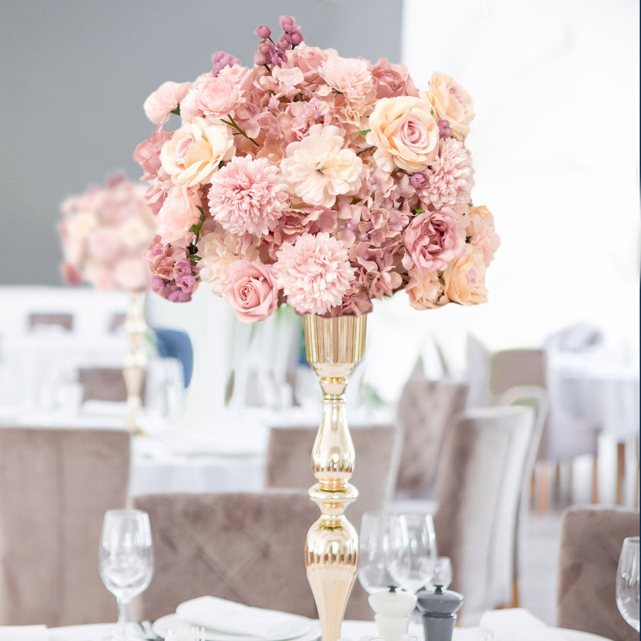 22-Inch Dusty Rose Silk Flower Grand Centerpiece – Pre-Arranged Artificial Rose, Hydrangea