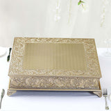 22inch Square Gold Embossed Cake Pedestal, Metal Cake Stand Cake Riser