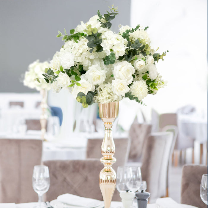 22-Inch White Silk Flower Grand Centerpiece – Pre-Arranged Artificial Rose, Hydrangea