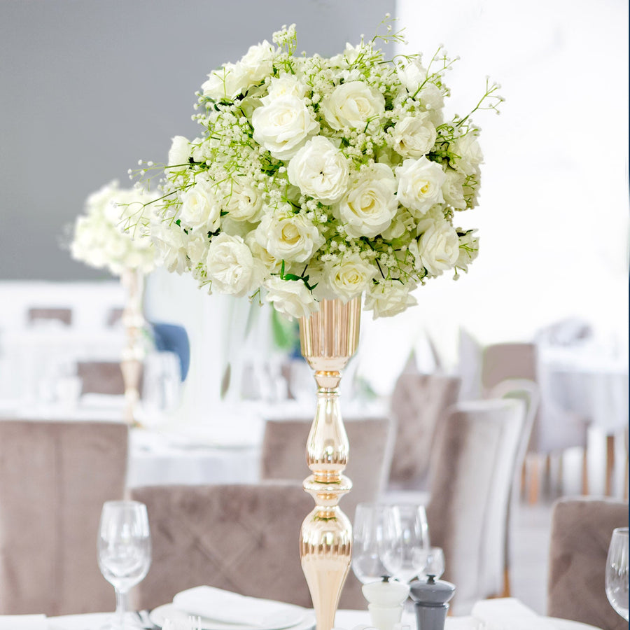 22-Inch White Silk Rose Grand Centerpiece – Pre-Made Artificial Flower Ball for Wedding