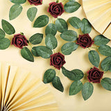 24 Roses | 2inch Burgundy Artificial Foam Flowers With Stem Wire and Leaves