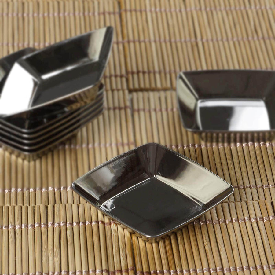 2Inch Silver Mini Plastic Disposable Appetizer Dessert Plates - Square With Elegant Chrome Finish