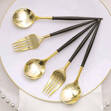 24 Pack | 6inch Gold / Black Premium Disposable Fork / Spoon Silverware Set