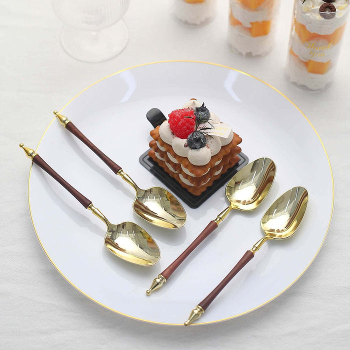 24 Pack | 6inch Gold / Brown European Style Disposable Dessert Spoons With Roman Column Handle