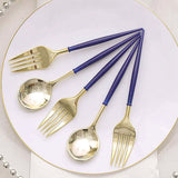 24 Pack | 6inch Gold / Royal Blue Premium Plastic Fork / Spoon Utensil Set