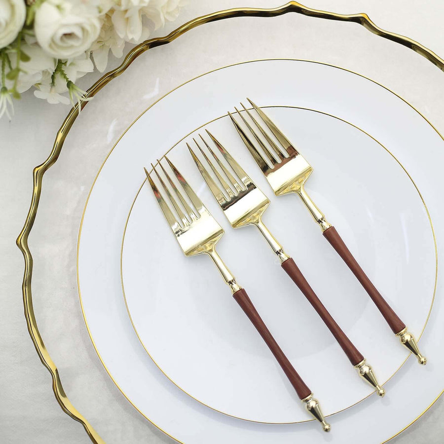 24 Pack | 8inch Gold / Brown Plastic Forks With Roman Column Handle