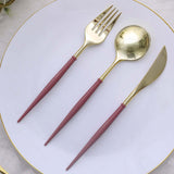 24 Pack | 8inch Metallic Gold With Cinnamon Rose Plastic Utensil Set