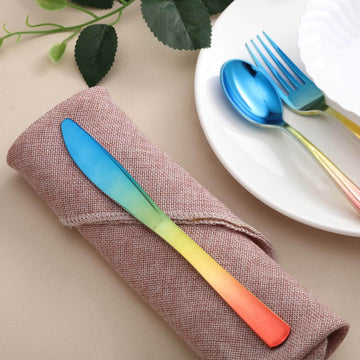 24 Pack - 8" Rainbow Ombre Design Heavy Duty Plastic Knives