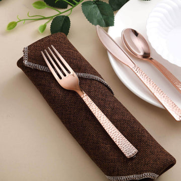 24-Pack Plastic Forks with Hammered Style Rose Gold - Heavy Duty Disposable Silverware 7"