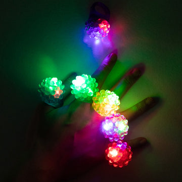 24 Pack Rubber LED Light-Up Rings, Flashing Jelly Finger Toys with 3 Flashing Modes for Party Favors, Halloween, Raves, and Concerts