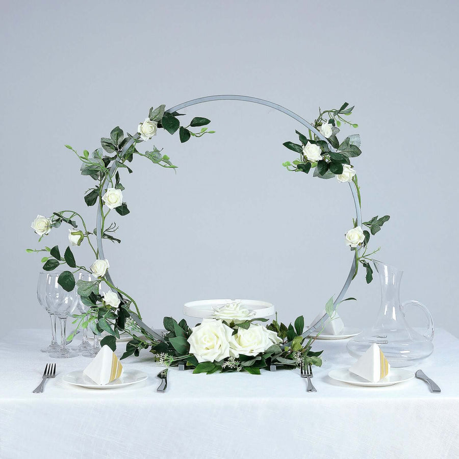 24inch Silver Round Arch Wedding Centerpiece, Metal Hoop Wreath Tabletop Decor