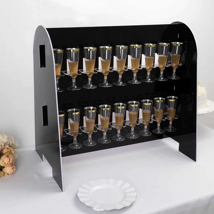 25" Glossy Black 18 Champagne Glass Display Stand, 2-Tier Table Top Cocktail Rack