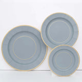 25 Pack | 10inch Dusty Blue Gold Rim Sunray Disposable Dinner Plates