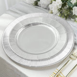 25 Pack | Metallic Silver Sunray 10inch Serving Dinner Paper Plates, Disposable Party Plates