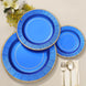 25 Pack | 10inch Royal Blue Sunray Gold Rimmed Serving Dinner Paper Plates, Disposable Party Plates