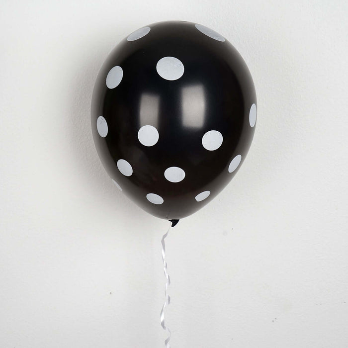 25 Pack | 12inch Black & White Fun Polka Dot Latex Party Balloons