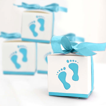 25 Pack 2" Light Blue Footprint Baby Shower Party Favor Candy Gift Boxes