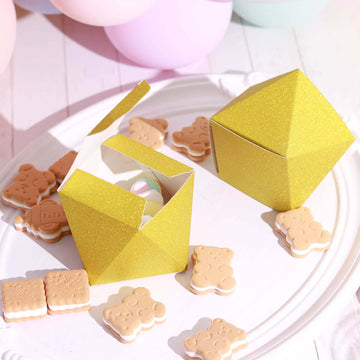 25 Pack 3"x4" DIY Gold Glittered Geometric Wedding Favor Gift Box