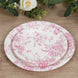 25 Pack 7inch French Toile Disposable Salad Plates, White Pink Round Paper Appetizer