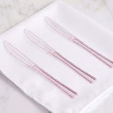 25 Pack 7inch Transparent Blush Glitter Classic Heavy Duty Disposable Knives, Sparkly Plastic