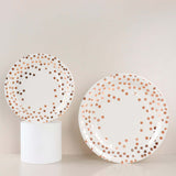 25 Pack | 7inch White Rose Gold Polka Dot Dessert Appetizer Paper Plates