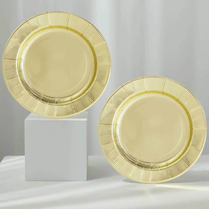 25 Pack | Gold Sunray 8inch Dessert Appetizer Paper Plates, Disposable Party Plates