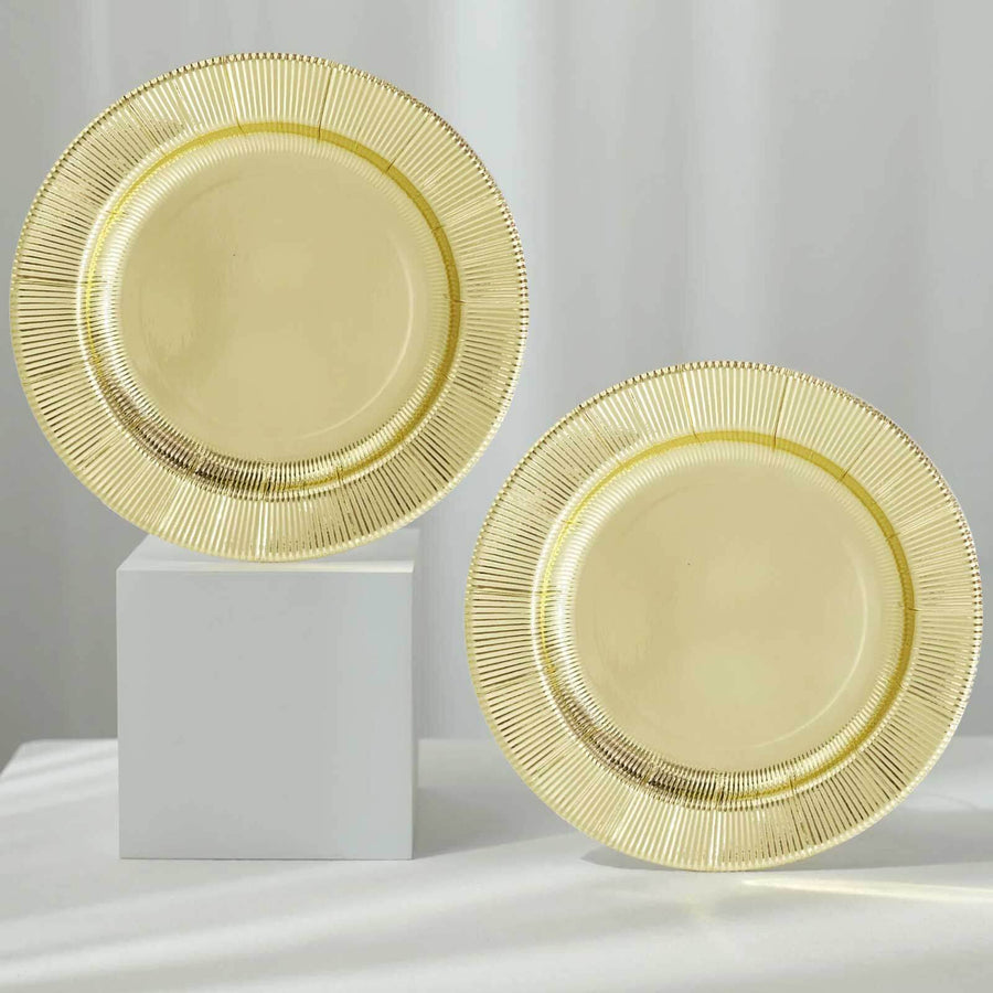 25 Pack | Gold Sunray 8inch Dessert Appetizer Paper Plates, Disposable Party Plates