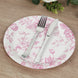 25 Pack 9" French Toile Paper Party Plates, Matte Pink and White Round Disposable Dinner Plates