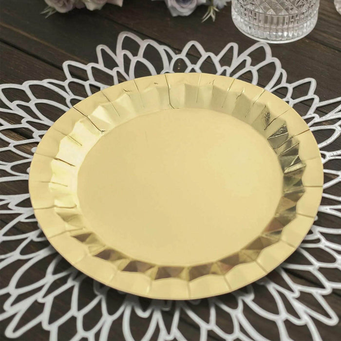 25 Pack | 9inch Geometric Metallic Gold Foil Dinner Paper Plates, Disposable Party Plates - 400 GSM